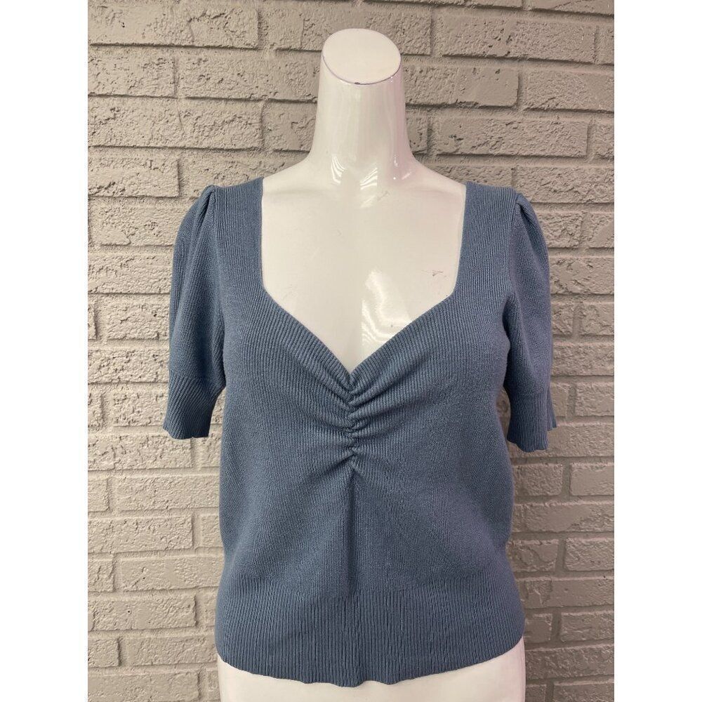 Express X Negin Mirselehi Women Blue Cropped Ribbed Knit Top Size M